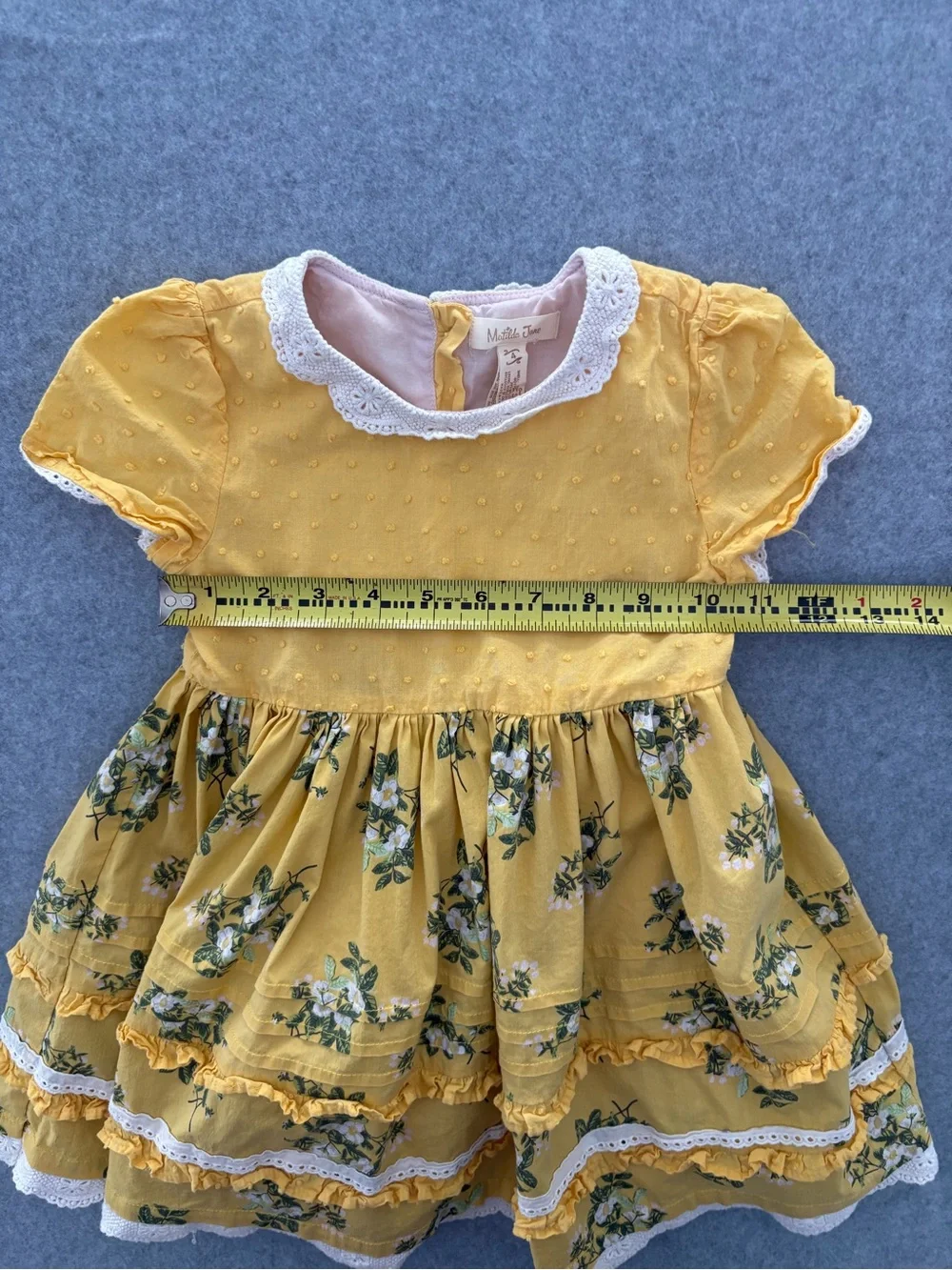 Matilda Jane Stay Golden Yellow Floral Lace Ruffle Dress Girls Size 4